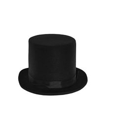 "This hat is quit dapper and the perfect accessory for any gentlemen. It features a tall crown, ribbon band, with a jaunty bow on the side. Made of quality felt, this deluxe black top hat is perfect for Steampunk gents or Victorian historical characters. Approximately 6\" tall. One size fits most adults. Inside measures 60 cm, USA size 7 3/8. Intended for ages 14 and up." Adjustable Top Hat With Flat Crown For Formal Events, Adjustable Top Hat With Flat Crown For Formal Occasions, Formal High Crown Mini Hat For Winter, Formal Adjustable Top Hat With Flat Crown, Classic High Crown Costume Hat For Formal Occasions, Adjustable Top Hat For Formal Occasions, Formal Mini Hat With High Crown And Adjustable Fit, Formal High Crown Mini Hat With Adjustable Fit, Formal Mini Hat With High Crown