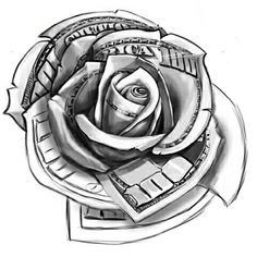 a drawing of a rose made out of money