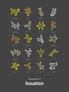 an image of the intersections of houston in yellow and black on a gray background