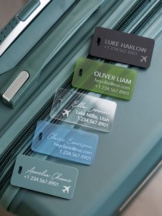 "This listing is for one engraved acrylic luggage tag which is sure to make your bag stand out in a crowd. These personalized bag tags make the perfect gift for the traveler, the newlyweds, or the recent graduate. Hoping to order these as wedding favors or gifts for your wedding party? Send us a message for a custom order. + D E T A I L S + + material: acrylic + finish: glossy (with the exception of the matte and frosted colors) + approximate measurements: 3\" x 1.5\" + thickness: 1/8\" Please n Customized Luggage Tags, Bag Tag Design Ideas, Acrylic Luggage Tags Diy, Luggage Tag Design Ideas, Cricut Luggage Tags, Bag Tag Design, Luggage Tags Printable, Luggage Tag Design, Acrylic Luggage Tags