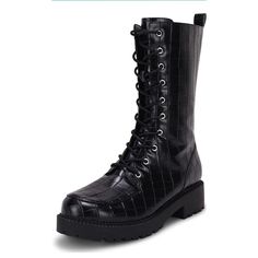 Brand New Size 8 Womens Mid Calf Lace Up Boots Lug Sole Closed Toe Side Zipper Military Winter Combat Boot N2/10 Calf Lace Up Boots, Grey Combat Boots, Glitter Combat Boots, White Combat Boots, Cat Boots, Platform Chelsea Boots, Black Riding Boots, Black Combat Boots, Combat Boot