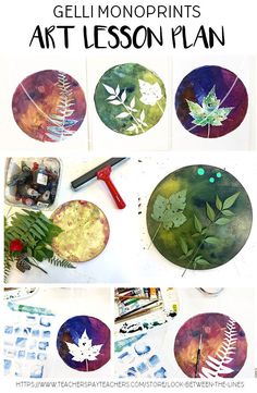 art lesson for kids using leaf stencils