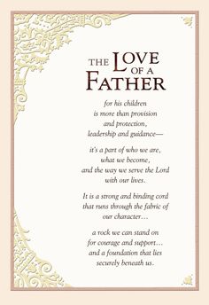 the love of a father poem in gold and white with an ornate border around it