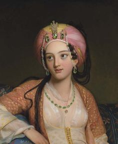 a painting of a woman wearing a pink turban