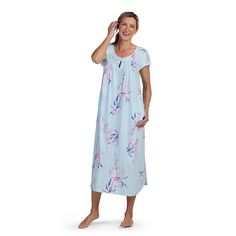 Step into an effortless comfort upgrade at bedtime with this Women's Miss Elaine Essentials Floral Print Short Sleeve Cottonessa Long Nightgown. Click on this INTIMATES & SLEEPWEAR GUIDE to find the perfect fit and more! Step into an effortless comfort upgrade at bedtime with this Women's Miss Elaine Essentials Floral Print Short Sleeve Cottonessa Long Nightgown. Click on this INTIMATES & SLEEPWEAR GUIDE to find the perfect fit and more! FEATURES Scoopneck Cap sleeves 2 button front 2 side seam Blue Floral Print Sleepwear For Home, Blue Floral Print Sleepwear, Spring Blue Nightgown For Lounging, Blue Spring Nightgown For Lounging, Blue Nightgown For Spring Lounging, Spring Lounging Blue Nightgown, Light Blue Nightgown For Home, Blue Bouquets, Long Nightgown