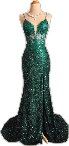 Green Mermaid Dress With Fitted Bodice For Prom, Green Floor-length Mermaid Dress For Party, Green Mermaid Hem Gown For Prom Season, Glamorous Green Fishtail Dress, Green Mermaid Gown For Party, Green Mermaid Dress With Sweep Train, Green Sequin Fishtail Dress, Green Sequined Fishtail Dress, Glamorous Green Mermaid Hem Gown