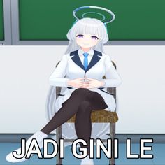 an anime character sitting in a chair with the caption jadi ginle on it