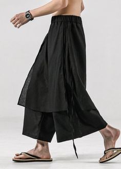 This summer, elevate your wardrobe with our premium Japanese Linen Casual Pants Skirt for Men in sleek black. Immerse yourself in the world of art, literature, and fashion with this elegant addition to your collection.Fabric: Cotton 45%. Linen 55%Size & Fit: This garment fits true to size.Length: Size 3XL measures 35.49"from waist to hem.Waist:Fitted - elastic waist allows stretch Hip: Loosely Fitted. room for hips.Hand Wash Cold. Muslim Men Fashion, Hakama Trousers, Hakama Pants, Casual Linen Pants, Muslim Men, Mens Linen, Linen Casual, Islamic Clothing, Mode Inspo