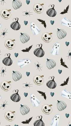 halloween themed wallpaper with skulls, bats and pumpkins