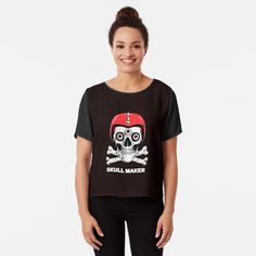 Get my art printed on awesome products. Support me at Redbubble #RBandME: https://www.redbubble.com/i/top/A-Skull-with-Motorcycle-Helmets-Skull-Maker-by-Cultradesign/52142347.B7P0O?asc=u Chiffon Top Designs, Metal Clothing, Street Wear Urban, Dressy Tops, Chiffon Top, Unique Tshirts, Woman Face