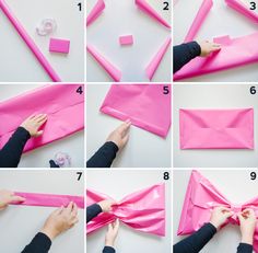 step by step instructions on how to make an origami bow with tissue paper