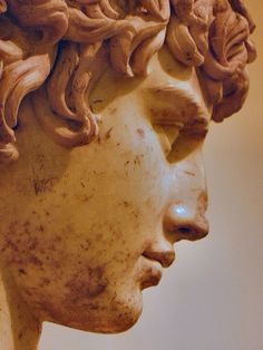 a close up of a statue of a man's head