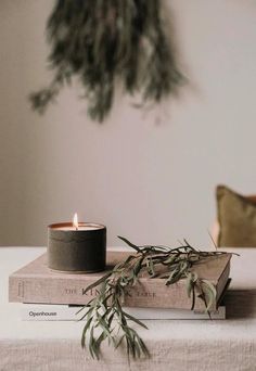 a candle sitting on top of two books