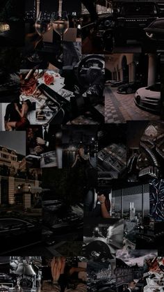 a collage of photos with people sitting at tables and buildings in the back ground