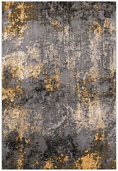 an area rug with yellow and grey colors on the ground, in shades of gray and gold