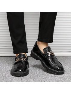 Black  Collar   Plain  Embellished   Men Shoes Mens Leather Loafers, Black Dress Shoes, Leather Dress Shoes, Men Loafers, Leather Shoes Men, Formal Shoes, Kids Beachwear