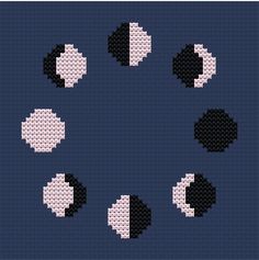 the cross stitch pattern has eight black and white circles