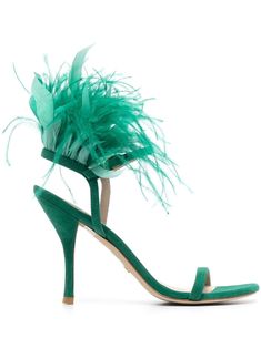 jade green calf suede/calf leather feather detailing branded leather insole 100mm stiletto heel buckle-fastening ankle strap open toe Verde Jade, Stuart Weitzman Sandals, Spring Sandals, Square Toe Heels, Strap Sandals Women, Stuart Weitzman Shoes, Suede Sandals, Sandal Fashion, Jade Green