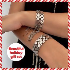 "SPRING SALE  Buy 1 item - Get 10% off Buy 2+ items - Get 20% off + Free worldwide shipping ❤ Welcome to My Store ❤ Our two-statement bracelet set can make a great holiday gift for the woman you love! ♦ dimensions ♦ - Bracelet length: 6.3\" (16 cm) + 2\" (5 cm) extension chain. Chain width: 0.8\" (2cm) ♦ Material ♦ - The bracelet is 100% handmade jewelry. - Durable and high-quality semi-blackened sterling silver\\gold coating on brass. ------------------------- ♦♦ SPECIAL OFFERS ♦♦ ♦♦  2 BRACELE Statement Bracelets, Christmas Gift Set, Gift Sets For Women, Bracelets Set, Holiday Gift Sets, Christmas Gift Sets, Statement Bracelet, Set For Women, Bracelet Set