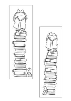 an image of a bookmark with books stacked on top of each other and a teddy bear in the middle