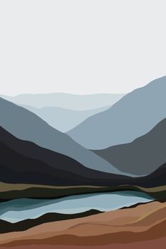 an abstract landscape with mountains and water