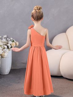 Floral One Shoulder Chiffon Junior Bridesmaid Dresses Junior Bridesmaid Dresses, Junior Bridesmaid, Papaya, Chiffon Dress, Floral Pattern, One Shoulder, Bridesmaid Dresses, Perfect Fit, Chiffon