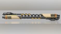 an ornate black and gold pen on a reflective surface