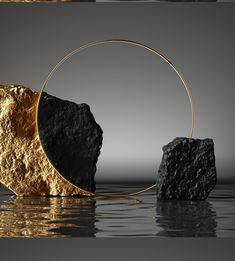 three different images of rocks in the water and one has a gold circle around it