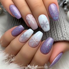 Snowflake Nails for Short Nails Purple Nails With Snowflakes, Snowflake Nails Design, Snowflake Short Nails, Cute Snowflake Nails, Wintertime Nails, Purple Snowflake Nails, New Years Nail Designs Short, Snow Flake Nails Design, Easy Snowflake Nails