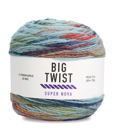 a ball of yarn that is multicolored and has the words big twist on it