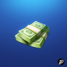 stacks of money sitting on top of each other in front of a blue background,