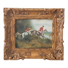 an oil painting of two men riding horses