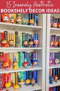 bookshelf filled with lots of different kinds of items and text overlay reads 15 instead aesthetic bookshelf decor ideas