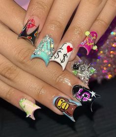 Dunk Nail Ideas, Rockstar Nails Acrylic, Brazilian Nails, Nessa Nails, Nyc Nails, Curved Nails