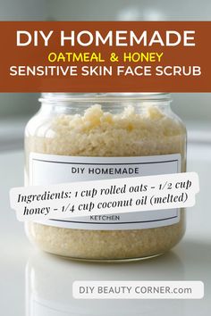 Treat your sensitive skin to a soothing and natural face scrub! This DIY Oatmeal & Honey scrub gently exfoliates while moisturizing your skin. Perfect for glowing, refreshed skin without irritation. Try it today! #DIYFaceScrub #SensitiveSkinCare #NaturalExfoliation #OatmealScrub #HoneyScrub #GlowingSkin Diy Health And Beauty, Face Exfoliate Diy Scrubs, Diy Body Scrubs Recipes, Scrubs Diy Recipes, Diy Face Exfoliating Scrub, Homemade Face Exfoliator, Honey Face Scrub, Diy Exfoliating Face Scrub, Homemade Face Scrub