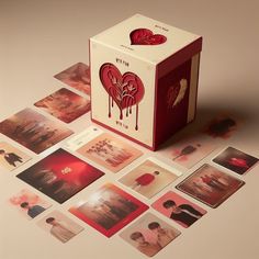 a box that has some pictures on it with blood dripping from the top and bottom