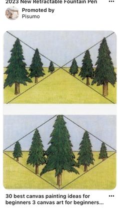 two pictures of trees in different stages of being painted on the same piece of paper