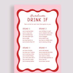 a pink and red drink list