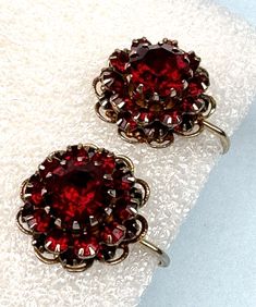 Red Rhinestone Earrings, Sarah Coventry Jewelry, Sarah Coventry, Deep Burgundy, Red Rhinestone, Coventry, Rhinestone Earrings, Ruby Red, Vintage Watches