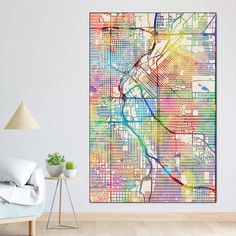 a large map of the city of washington, d c in rainbow colors on a white wall