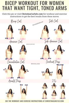 the best exercises for tight toned arms asap - info poster with instructions on how to do