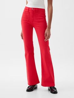 High Rise '70s Flare Jeans | Gap Gap Jeans For Fall, Casual Gap Flare Jeans For Fall, 70s Inspired Flare Jeans For Fall, 70s Inspired Fall Flare Jeans, Trendy Gap Bottoms For Fall, Retro Flare Jeans For Fall, High Rise Red Flare Jeans For Fall, Red High Rise Flare Jeans For Fall, Style Flare Jeans