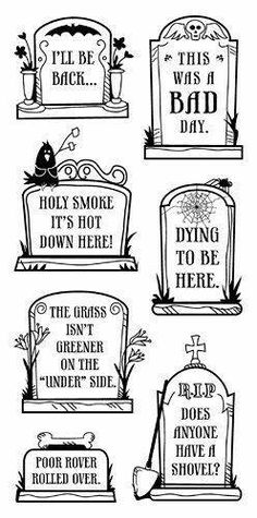 black and white tombstones with different sayings