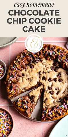 a chocolate chip cookie cake with sprinkles on top