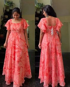 Dyed dress model Long Frock Designs For Women, Frock Designs For Women, Daytime Glam, Frock Models, Long Gown Design, Churidar Designs