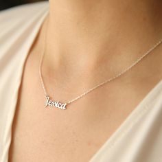 "Sterling Silver Name Necklace,Gift For Her,Personalized Name Necklace, Custom Word Necklace | Silver, Gold, Rose Gold ❤️Minimalist look and dainty design❤️ Gold Name Necklace, Personalized Gifts, Personalized Necklace-Gift For ABOUT PRODUCTS; Handmade with 925 Solid Sterling Silver We have color options. Silver Gold Rose gold Chain Length ; 14 '' - 15 '' - 16 '' - 17 '' - 18 '' - 19 '' - 20 '' - 21 '' - 22 '' - 23 '' - 24 ' All of my necklaces come with an extra 2\" extension Comes with a styli Necklaces Personalized, Unique Sterling Silver Jewelry, Arabic Necklace, Silver Name Necklace, Word Necklace, Name Necklace Silver, Sterling Silver Name Necklace, Sneakers Jordans, Gold Letter Necklace