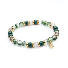 Choose your stone or layer up with the stones of your most special people.  Either way, these delicate charm bracelets don't just bring good energy - they look cute too.  Malachite : Healing, Cleansing, Balance Green Phantom : Luck, Ambition, Fortune Moonstone, the June birthstone : Beauty, Intuition, Luck - Water resistant - For best care, avoid soaking in water, remove during shower  Gemstone charm is set sterling silver with gold plating Bracelet components are stainless steel with vacuum plating Malachite Green, Malachite Bracelet, Moonstone Beads, June Birthstone, Jade Jewelry, Birthstone Charms, Good Energy, Mens Jewelry Bracelet, June Birth Stone