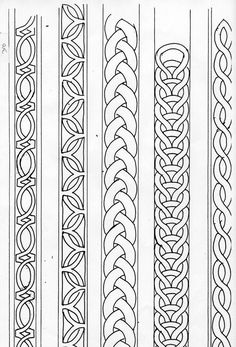 four different types of celtic designs on white paper with black and white lines in the middle