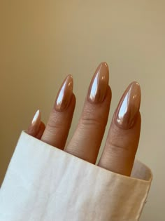 Tan Iridescent Nails, Glaze Nail Ideas, Beige Glazed Donut Nails, Chrome Nail Color Chart, Glazed Fall Nails, Brown Glazed Nails, Wintry Nails, Nails Brown Skin, Tan Salon