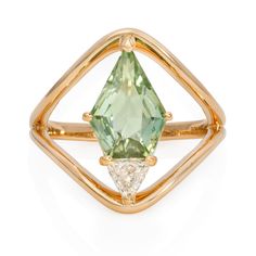 Vale Jewelry One of a Kind Loop Ring with Shield Cut Green Tourmaline in Yellow Gold Vale Jewelry, Fern Green, Yellow Gold Setting, Green Tourmaline, Tourmaline, Diamond Cuts, Yellow Gold, Green, Gold